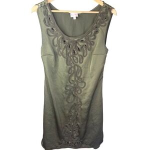 Tracy Reese New York Olive Green Dress Sleeveless Embellished Size 6 Shift‎